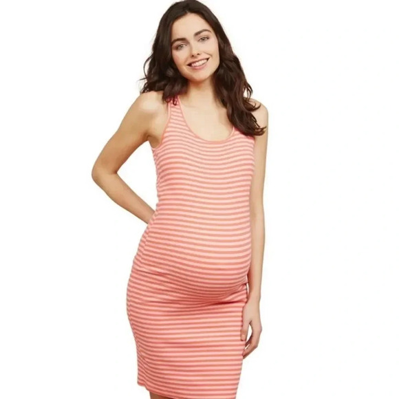Motherhood Maternity Rib Knit Maternity Dress Orange/Pink Stripe size large - Picture 1 of 3